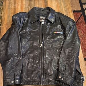 Nascar Black Leather Varsity Jacket
